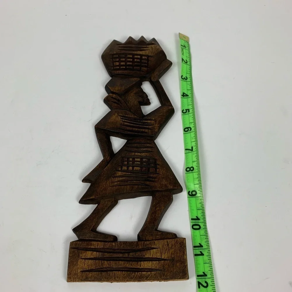 Hand Carved Tribal Wall Hanging Woman With Basket